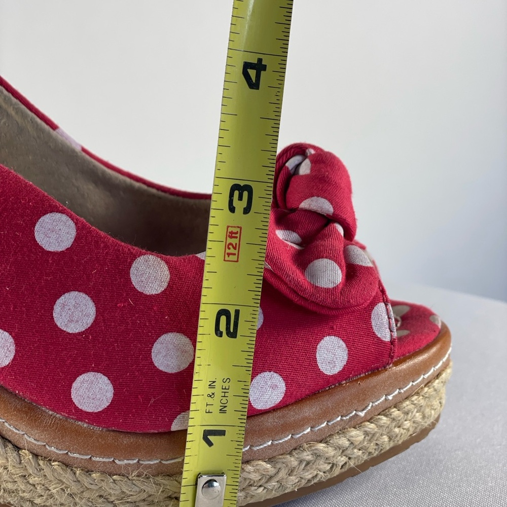 Townshoes Red and White Polka-Dot Bow Espadrille Sling-Back Wedge Sandals Sz7 - Picture 8 of 14